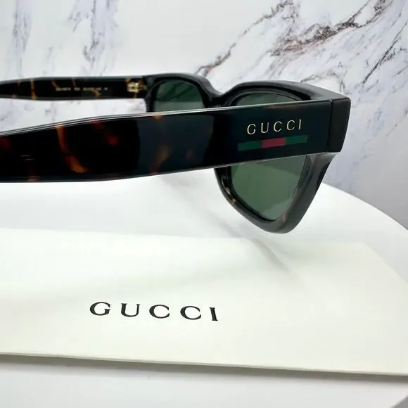 New GUCCI Sunglasses Brown Gold Red Green Web 55-20-145 mm Mens Square Gucci